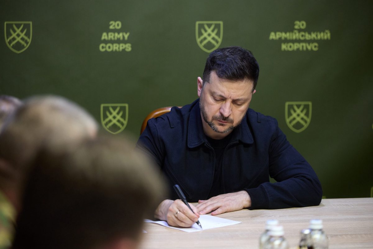 Ukraine - May 8, 2026 President of Ukraine Volodymyr Zelenskyy during his trip to the Oleksandrivskyi Sector
