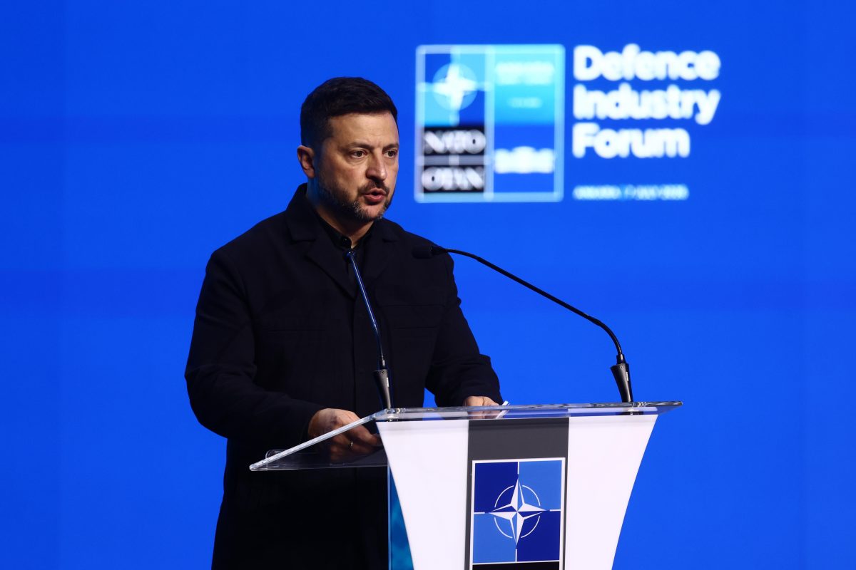 Ukrainian President Volodymyr Zelensky during the Defence Industry Forum at the NATO Summit in Ankara, Turkiye on July 7, 2026. (Photo by Jakub Porzycki/NurPhoto)