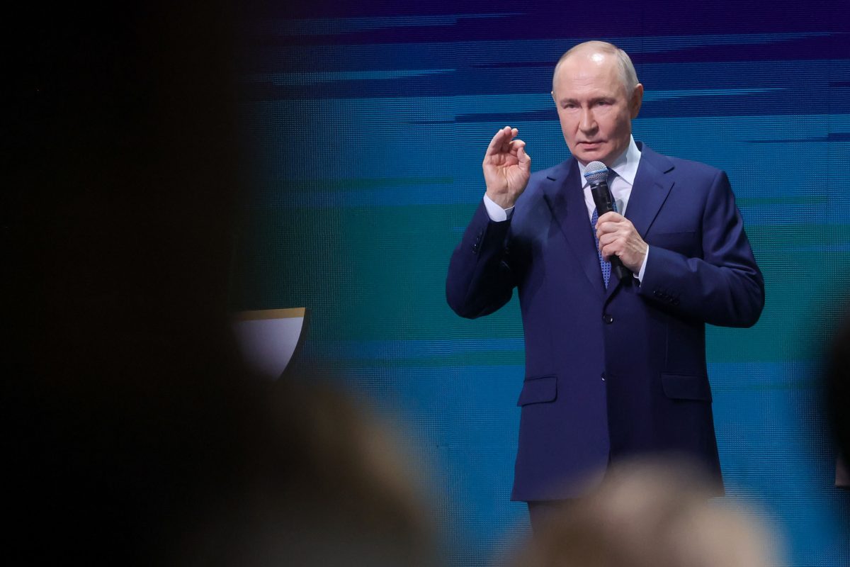 21.04.2026. Russia. Moscow oblast. Odintsovo. Live Arena Concert Hall. Russian President Vladimir Putin speaks during the presentation of the III All-Russian Municipal Award "Service". Natalia Shatokhina/NEWS.ru
