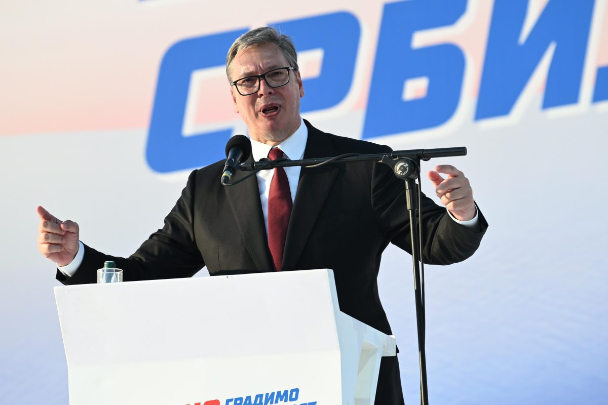 BELGRADE, SERBIA - JUNE 27: Serbian President Aleksandar Vucic attends a rally organized by the ruling Serbian Progressive Party (SNS), which he previously led, under the slogan ÄúSerbia-One FamilyÄù in Belgrade, Serbia, on June 27, 2026. Stringer / Anadolu