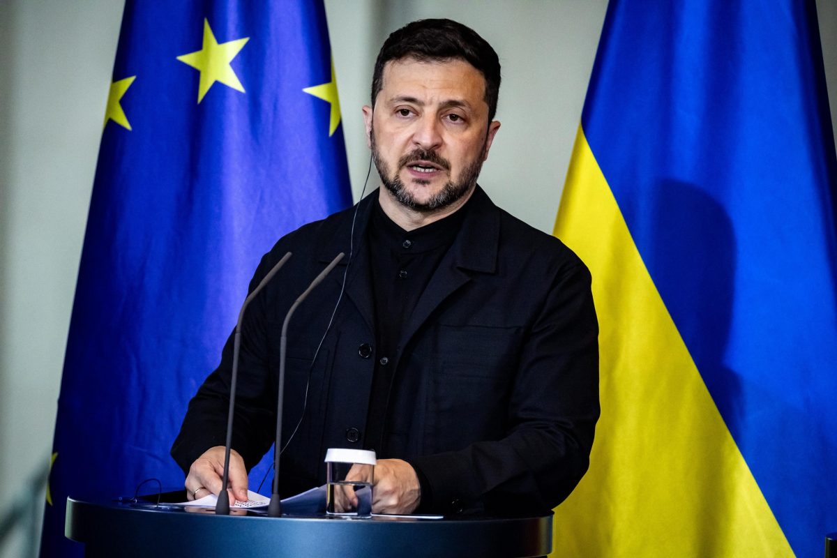 Ukrainian President Volodymyr Zelensky is pictured during a press conference with German Chancellor Friedrich Merz (not in the picture) in Berlin, Germany, on May 28, 2025. (Photo by Emmanuele Contini/NurPhoto)